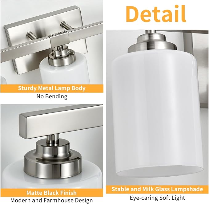 Bathroom Light Fixtures, Vanity Light Over Mirror Nickel 5-Light Fixture | Modern bathroom vanity light fixture with metal frame, ideal for mirrors, bedrooms and hallways. Fits E26 bulbs.