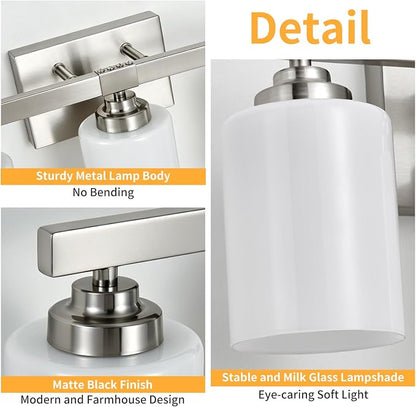 Bathroom Light Fixtures, Vanity Light Over Mirror Nickel 5-Light Fixture | Modern bathroom vanity light fixture with metal frame, ideal for mirrors, bedrooms and hallways. Fits E26 bulbs.