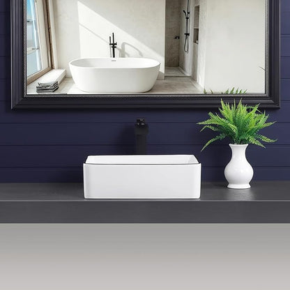 19"x15" Vessel Sink Bathroom Sink Rectangular Modern White with Black Trim Porcelain Ceramic Above Counter Vanity Sink for Bathrooms Art Basin