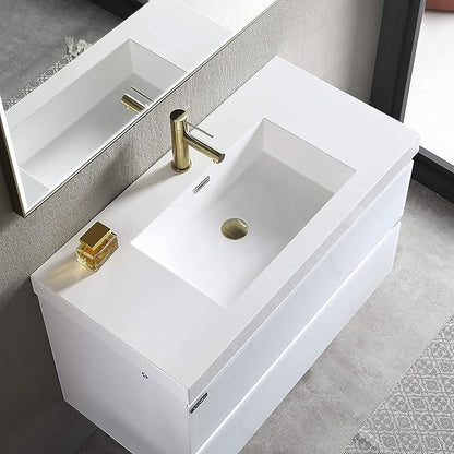 Blossom LED Lighted 36 inch Bathroom Vanity with Sink | Wall Mounted Floating Bathroom Vanity with Dimmable LED Lights | Modern Floating Design for Bathrooms | 36" w/Acrylic Sink, Calacatta White