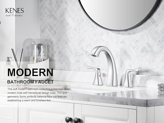 KENES Bathroom Faucets for Sink 3 Hole, Chrome 8 Inch 2 Handle Widespread Bathroom Faucet, Bathroom Vanity Faucet with Pop Up Drain & Supply Lines, LJ-9075-5
