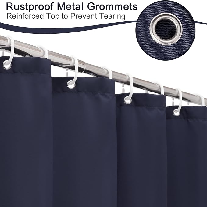 AooHome Extra Long Shower Liner, Polyester Solid Color Shower Curtain with Hooks, Weighted Hem, Water Repellent, 72 Width x 84 Height inch, Navy Blue