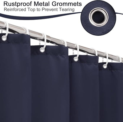 AooHome Extra Long Shower Liner, Polyester Solid Color Shower Curtain with Hooks, Weighted Hem, Water Repellent, 72 Width x 84 Height inch, Navy Blue