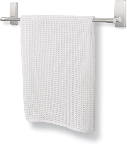 Command Bath Satin Nickel Towel Bar with Water Resistant Command Strips, Bathroom Organizer, 24 in Bar Length Holds up to 10 lbs