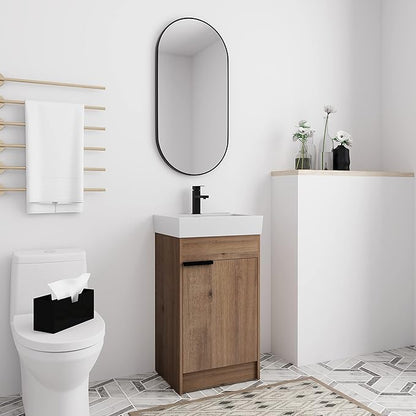 Malwee 18 Inch Bathroom Vanity with Sink, 18" Mordern Freestanding Bathroom Vanity, Floor Stand Single Sink Bath Vanity Combo, Brown Bathroom Cabinet Set with Soft Closing Door (MW01618IMO)