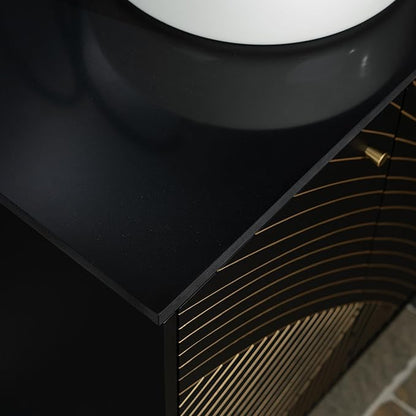 Woodbridge 60"X22" Bathroom Vanity with Double Ceramic Round Vessel Sinks,Black Engineered Stone Vanity Top– Hand-Painted Black & Gold Accents, Sleek Thin-Leg Frame, Space-Saving for Modern Living