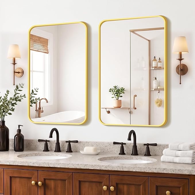 FICTOR Bathroom Mirror for Over Sink, 2 Pack 30"x20" Vanity Mirror, Gold | Shatterproof Tempered Glass, Anti-Rust Frame, Vertical/Horizontal Mounting, Wall Mirror for Bedroom, Living Room, Entryway