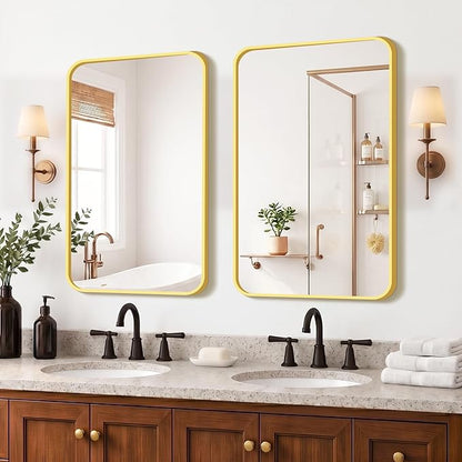 FICTOR Bathroom Mirror for Over Sink, 2 Pack 30"x20" Vanity Mirror, Gold | Shatterproof Tempered Glass, Anti-Rust Frame, Vertical/Horizontal Mounting, Wall Mirror for Bedroom, Living Room, Entryway