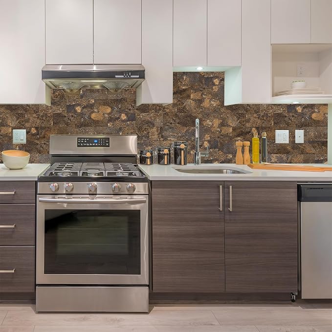 StyloVue 4 Pieces Peel and Stick Backsplash for Kitchen, 3" x 6" PVC Subway Tile 2026 Upgraded Rust Slate Backsplash Stick on Tile Elevate Kitchen, Bathroom, Fireplace,RV