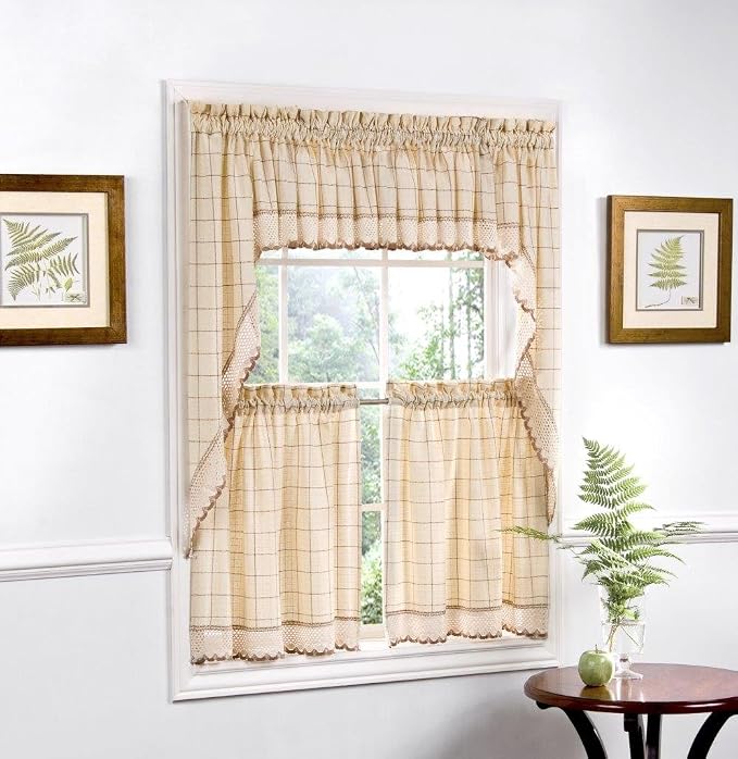 Sweet Home Collection 5 Pc Kitchen Curtain Set, Swag Pair, Valance, Choice of 24" or 36" Tier Pair, Toast