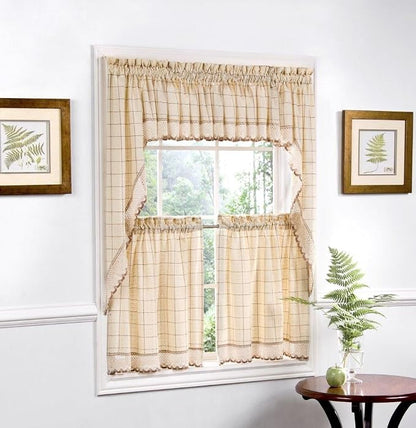 Sweet Home Collection 5 Pc Kitchen Curtain Set, Swag Pair, Valance, Choice of 24" or 36" Tier Pair, Toast
