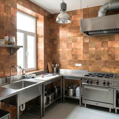 Yipscazo 20-Sheets Peel and Stick Backsplash Mosaic Tile Stainless Steel Kitchen Backsplash Retro Brown Stick on Tiles for Kitchen, Bathroom, Laundry Room, Camper, Fireplace