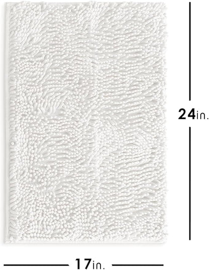 Hearth & Harbor Bathroom Rugs, Chenille Bath Mat - Machine Washable Bath Mats for Bathroom Non-Slip Backing Rubber, Quick Dry Bathroom Mat - Off-White Bath Rug, 17x24