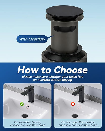 ARCORA Bathroom Sink Drain with Overflow 2 Pack, Matte Black Pop Up Drain Stopper Vanity Vessel Sink Clicker Drain Stopper