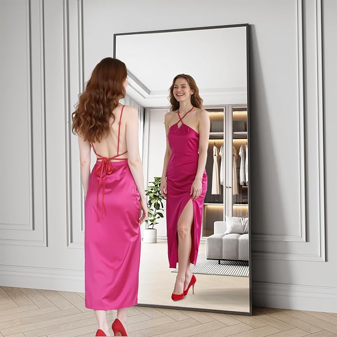 Koonmi Bathroom Mirror 36x71 Matte Black Bathroom Wall-Mounted Mirrors, Modern Rectangle Vanity Mirror, HD Tempered Glass, Aluminum Alloy Frame Allow to Hang Horizontally or Vertically