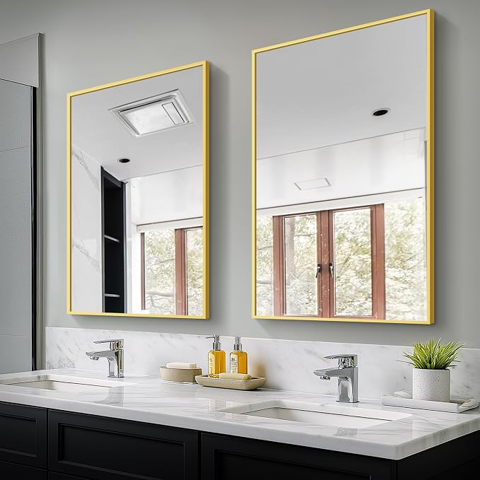 Bathroom Vanity Mirror for Wall 2Pack 36"x24" Bathroom Mirror for Over Sink | HD Shatterproof Glass, Rectangular Metal Frame, Horizontally or Vertically, Mirror for Bathroom, Living Room, Entryway(Gold)