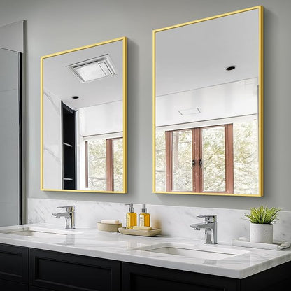 Bathroom Vanity Mirror for Wall 2Pack 36"x24" Bathroom Mirror for Over Sink | HD Shatterproof Glass, Rectangular Metal Frame, Horizontally or Vertically, Mirror for Bathroom, Living Room, Entryway(Gold)