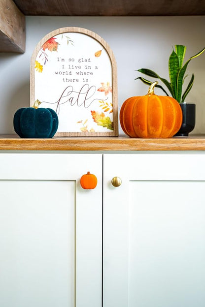 Knobēz 12pk Pumpkin Decorative Knob Covers - Autumn Cabinet Decorations | Fits 1 to 1.5 in round or square hardware, stretchable fabric sleeves for kitchen, bathroom, and seasonal home decor