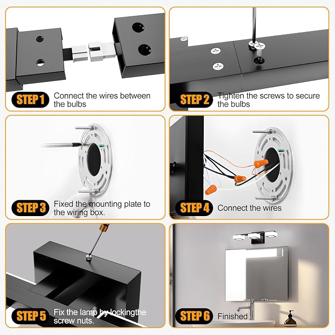 LED Modern Bathroom Light Fixtures, 3-Light Dimmable Vanity Lights with 5 Color Modes, Matte Black Acrylic Bathroom Wall Lighting Fixtures Over Mirror, 2700K- 6500K Adjustable, 18 Inch, ETL Listed