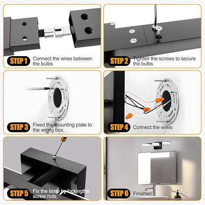 LED Modern Bathroom Light Fixtures, 3-Light Dimmable Vanity Lights with 5 Color Modes, Matte Black Acrylic Bathroom Wall Lighting Fixtures Over Mirror, 2700K- 6500K Adjustable, 18 Inch, ETL Listed