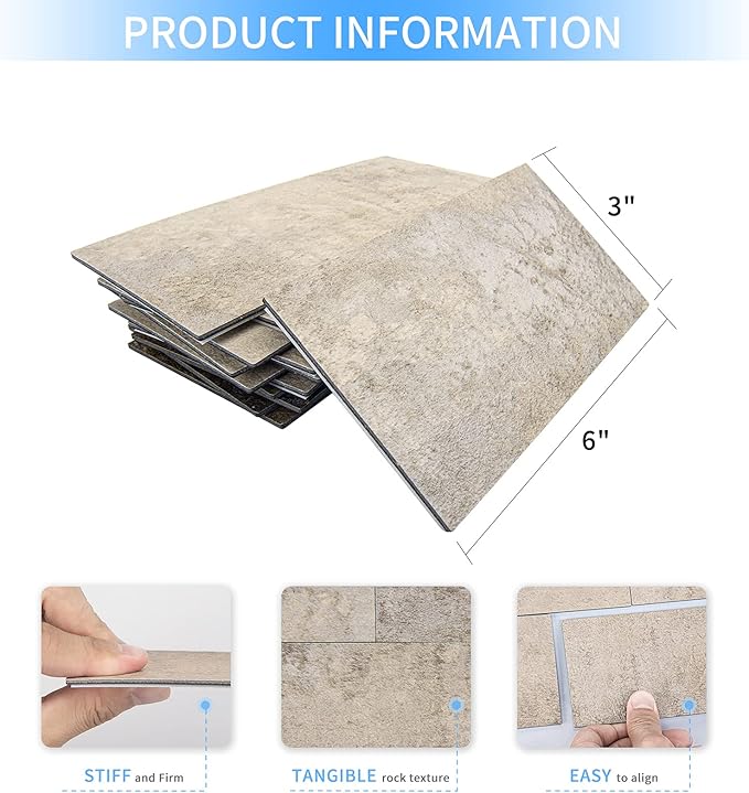 Art3d 102-Pack Peel and Stick Backsplash, Stick on Subway Tile, Stone Beige | 3 x 6 in, PVC, Self Adhesive, Waterproof, Traceless Peel, Modular Splicing, Ideal for Vanities, Bathrooms