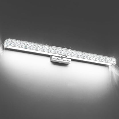 SOLFART LED Modern Bathroom Vanity Lights Over Mirror, Crystal Bathroom Light Fixtures, 40 Inch LED Chrome Vanity Light Wall Light