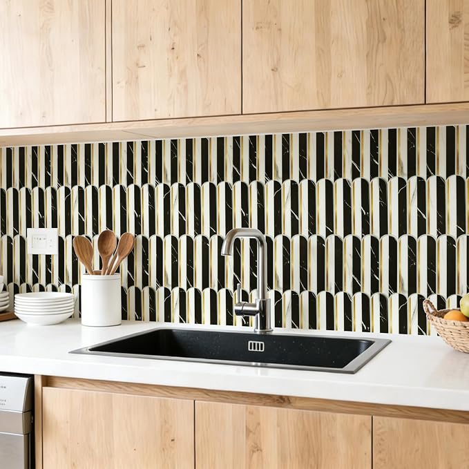 Art3d Arrowhead Design Peel and Stick Backsplash, 10-Pack, Black & White | 12 x 12 Inch, Thickened Design, Heavy-Duty, Stain-Resistant, Durable, for Kitchen, Living Areas, Ideal for New Home Buyers