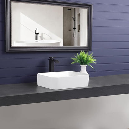 Vessel Sink 20"x14" Rectangular Bathroom Sink Modern White Porcelain Ceramic Above Counter Drop-in Vanity Sink for Bathrooms Art Basin