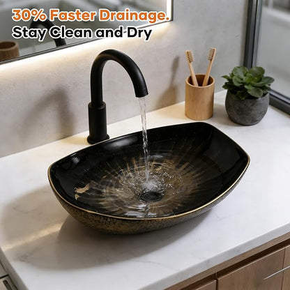 Vessel Sink 22"X16" Round Bathroom Sinks Above Counter, Countertop Bathroom Vessel Sinks, Black Modern Ceramic Vanity Sink