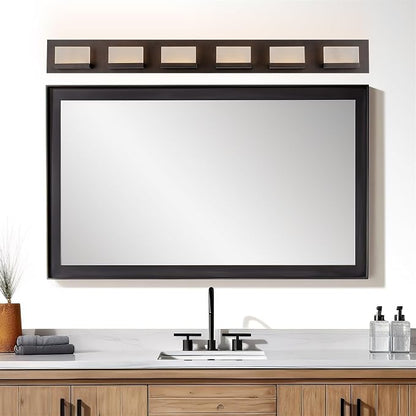 Kira Home Everett 48" Modern Integrated LED 6-Light Bathroom Vanity Light | 60W 3000K Warm White Light, Minimalist Bathroom Wall Sconce with Frosted Acrylic Blocks, Oil Rubbed Bronze Finish