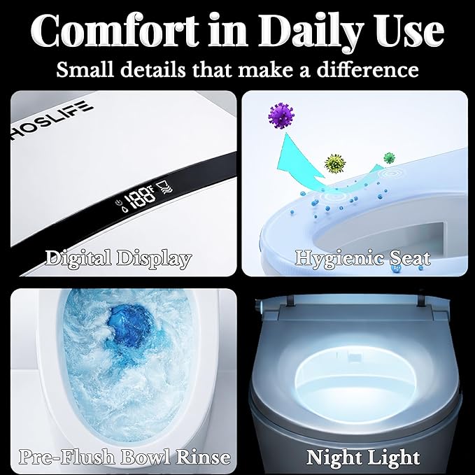 Smart Toilet with Bidet Built In, One Piece Elongated Toilet with Tank, Pump-Assisted Flush, Heated Seat, Warm Water Wash & Air Dryer, Foot Sensor Flush, LED Display