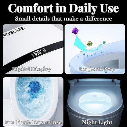 Smart Toilet with Bidet Built In, One Piece Elongated Toilet with Tank, Pump-Assisted Flush, Heated Seat, Warm Water Wash & Air Dryer, Foot Sensor Flush, LED Display