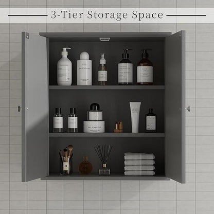 Shintenchi Bathroom Wall Medicine Cabinet with 2 Door, Bathroom Storage Organizer Over The Toilet,Space Saving Storage with 3-Tier Shelves,Gray