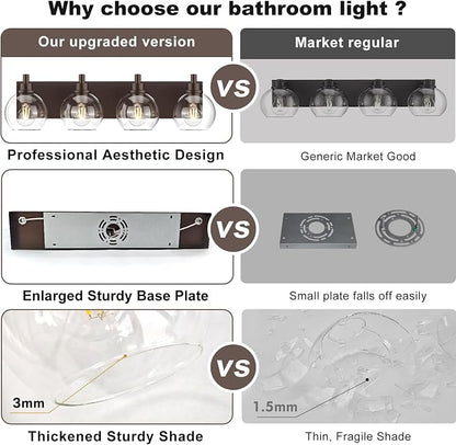 IZORRO Bathroom Light Fixtures, 4-Light Oil Rubbed Bronze Vanity Light, Modern Wall Sconces with Globe Clear Glass Shade, Vanity Lighting Fixtures Over Mirror,E26 Bulb Socket