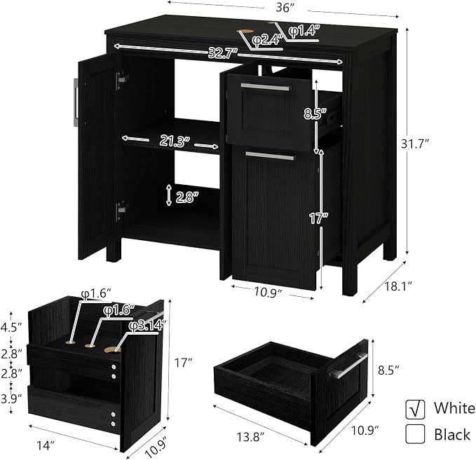 YOURLITE Bathroom Vanity, 36" Modern Black Bathroom Cabinet