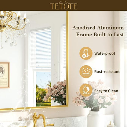 Brushed Brass Bathroom Mirror 22" x 30" Brushed Gold Rectangle Beveled Framed Bathroom Vanity Mirror for Over Sink, Tempered Glass, Modern Farmhouse Bedroom, Entryway, Living Room