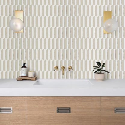 Vamos Tile Peel and Stick Backsplash Seamless Tile,PVC+Gold,Matt,10-Sheet | 11.9''x10.8'',White & Beige Self Adhesive Fish Scale Stick on Backsplash Tile for Kitchen & Bathroom & Laundry & Camper