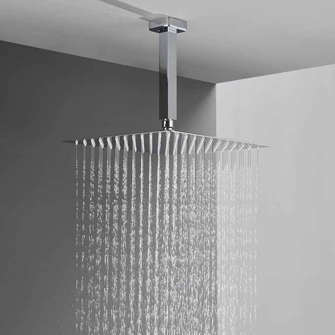 Shower System 12 Inches Rain Shower Combo Set Chrome Ceiling Mount Shower Faucet Bathroom Faucets with Rainfall Shower Head and Hand Shower