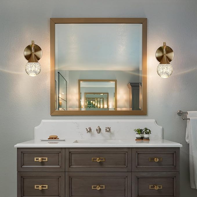 Modern Crystal Wall Sconce, Globe Wall Light, Led Bubble Wall Lamp for Bedroom Living Room Hallway, 3300k Warm White | Dimmable | Gold
