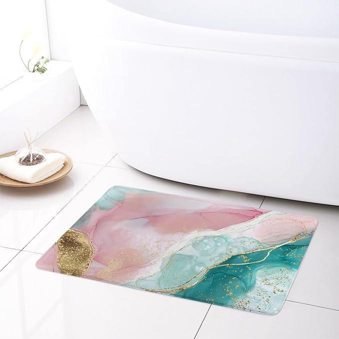 HVEST Abstract Marble Shower Curtain Set Pink and Gold Abstract Marble Bathroom Sets with Shower Curtain and Rugs,Modern Minimalist Bathroom Curtain Bathroom Decor Sets,70L X 70W inches