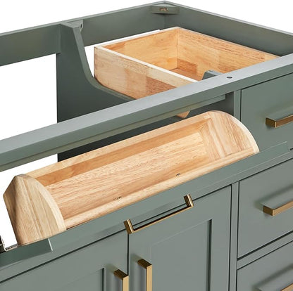 ARIEL Hepburn 36-inch Bathroom Vanity Base Cabinet,Solid Wood, 2 Soft Closing Doors, 5 Dovetail Drawers, Vintage Green