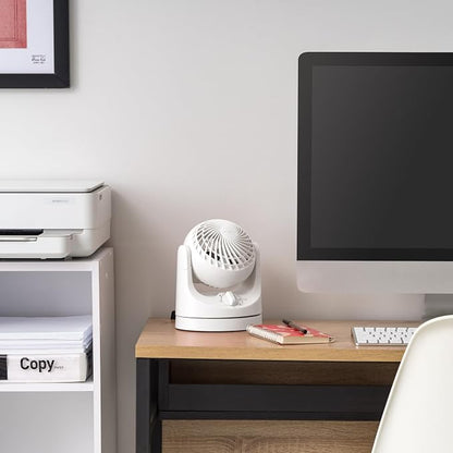 IRIS USA WOOZOO Mini Desk Fan, Oscillating Air Circulator, 112° Tilt, White | 32ft Max Air Distance, 108ft² Coverage, 112° Adjustable Vertical Tilt, 27db