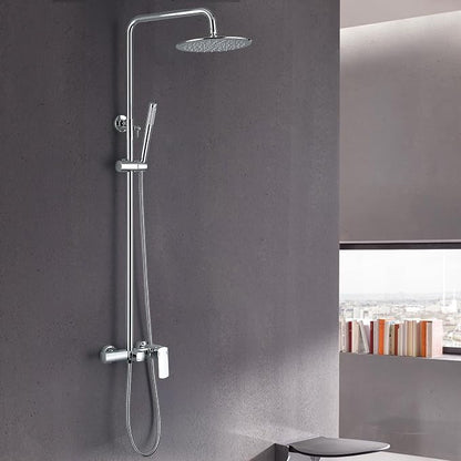 RBROHANT Exposed Shower System with Tub Spout, Polished Chrome Exposed Pipe Shower Faucet with 3 Functions Brass Shower Valve, Shower Height Adjustable, Wall Mounted