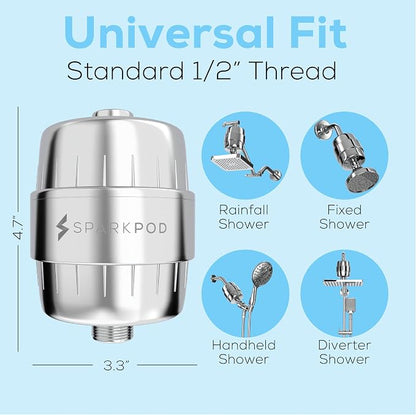 SparkPod 23-Stage Shower Head Filter for Showerheads, Polished Chrome | Removes Chlorine & Heavy Metals, Helps Improve Hard Water, with Activated Carbon and KDF-55 Layers, High Output