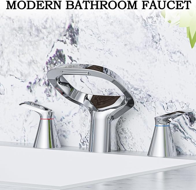 Bathroom Faucets for Sink 3 Hole, Bezeit 8 Inch Widespread Bathroom Faucet with Waterfall Spout, Solid Brass Chrome Faucet with 2 Handles and Water Supply Hoses