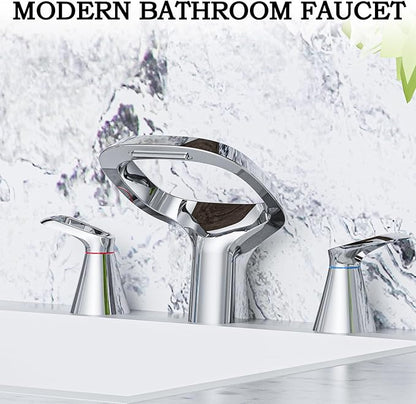 Bathroom Faucets for Sink 3 Hole, Bezeit 8 Inch Widespread Bathroom Faucet with Waterfall Spout, Solid Brass Chrome Faucet with 2 Handles and Water Supply Hoses