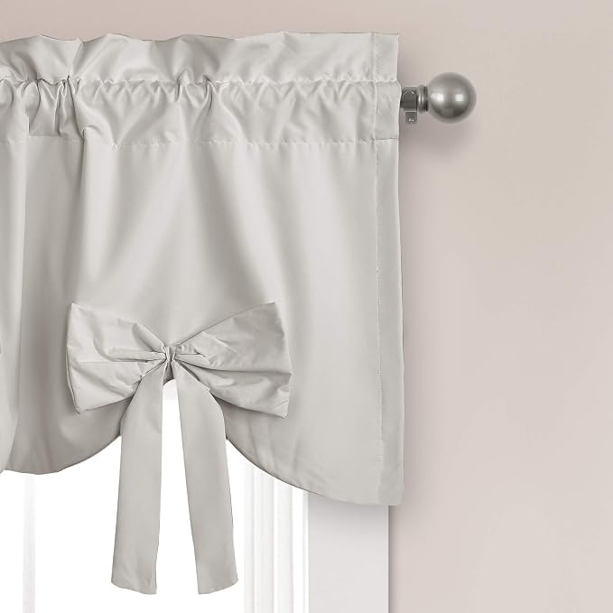 Lush Decor Melody Bow Valance Curtain 52" W x 18" L +3" Light Gray - Bow Curtains - Kitchen Valances for Windows - Coquette Valance Curtains for Bathroom