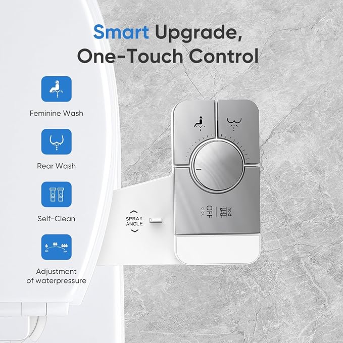 Upgrade Bidet Attachment for Toilet Seat, Adjustable Angle Dual Nozzle, Self-Cleaning, Non-Electric Bidet Attachment for Rear & Feminine Wash, Controllable Fresh Cold Water Pressure (Chrome)