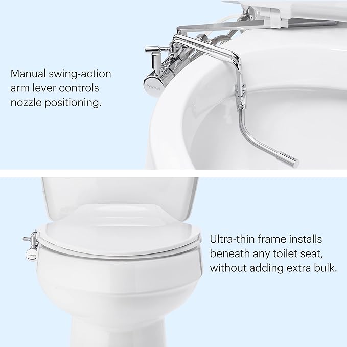 Brondell SMB-25 Side Mounted Manual Bidet Attachment for Toilet Seats with Adjustable Sprayer and Water Pressure, Thin Profile, Chrome (Dual Temperature), X-Large