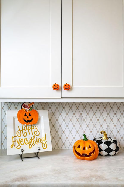Knobēz 12pk Jack o Lantern Decorative Knob Covers for Halloween Decor | Stretchy autumn seasonal accents fit 1 to 1.5 in round or square cabinet hardware for kitchen, bathroom, and dressers